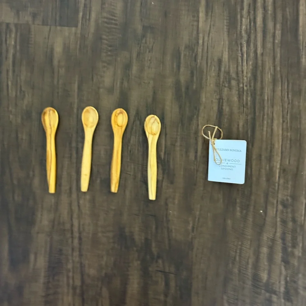 Williams Sonoma Olive Wood condiments Salt Spoons - Natural Wood set of 4